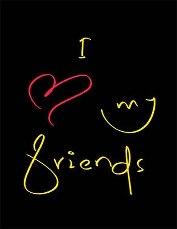 I Heart my Friends written in yellow color & red heart drawn