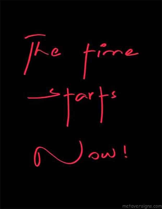 2nd of Dark Motivational Wallpaper. 
The time starts now is written in red color on dark background image. All text is in handwriting style. It looks very pretty.